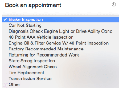 List of Automotive Services in Google Scheduling