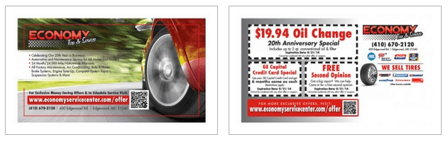 Economy Tire Direct Mail Postcard Example
